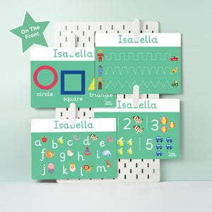 Personalised Toddler Learning Mats – 4 Mats Wipe‑Clean ABC, Numbers & Pre‑Writing