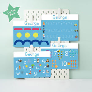 Personalised Toddler Learning Mats – 4 Mats Wipe‑Clean ABC, Numbers & Pre‑Writing