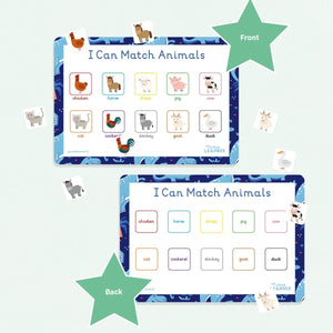 learning animal names, toddler farm animals, preschool, toddler, first words, matching mats, animal matching, animal noises, animal flash cards