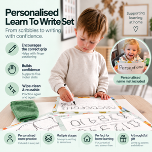 Personalised Writing Sets | Wipeable Learn to Write Mats | Ages 2-5