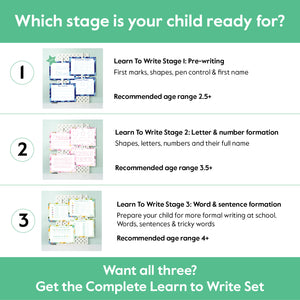 Stage 2 Learn to Write Pack for Kids | Full Name, Alphabet & Numbers Mats | Ages 3–5
