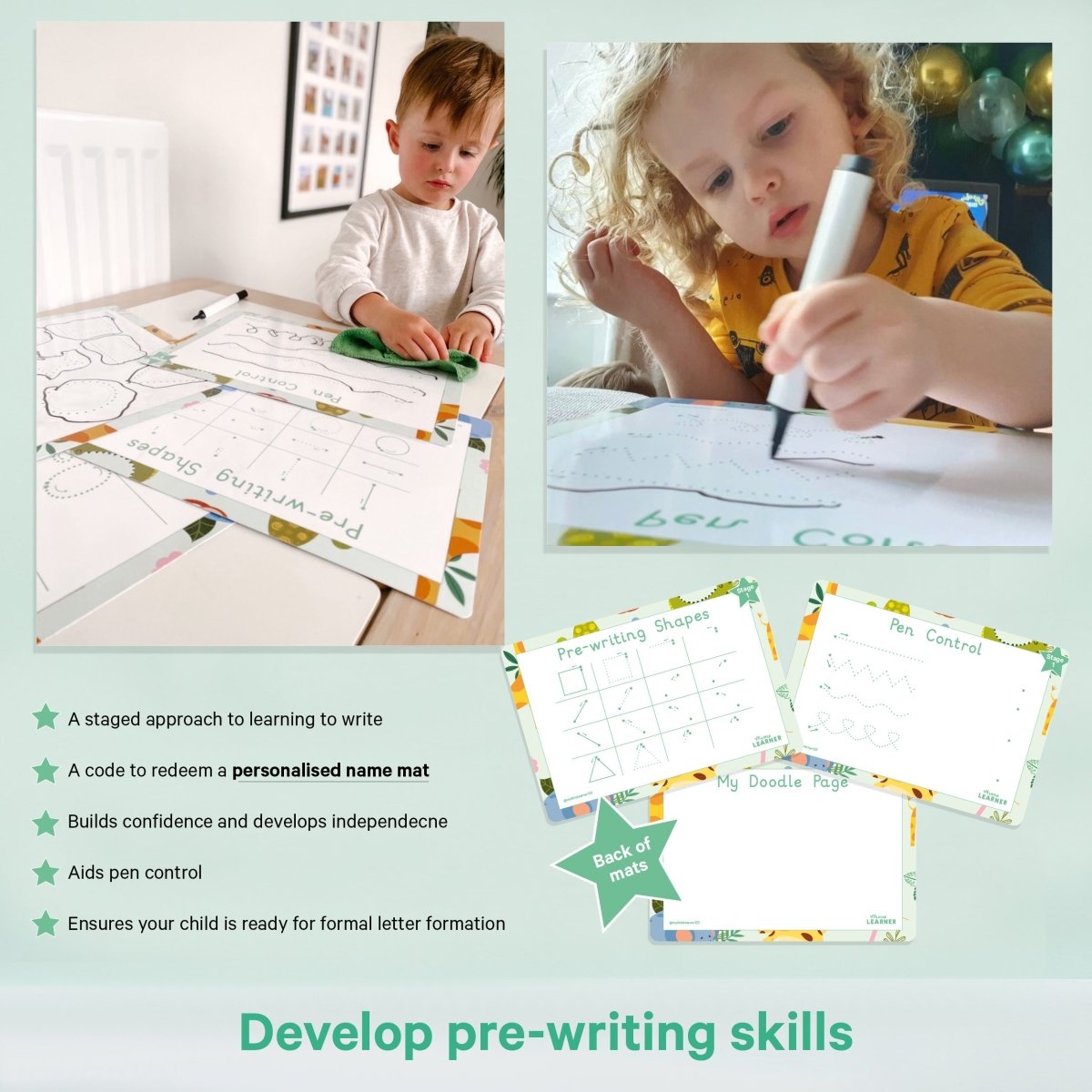 Pre-Writing Gift Set| Learn To Write | Wipeable Learning Mats – My ...